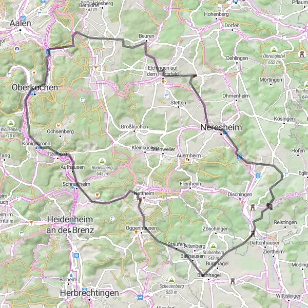 Map miniature of "The Härtsfeld Loop" cycling inspiration in Stuttgart, Germany. Generated by Tarmacs.app cycling route planner