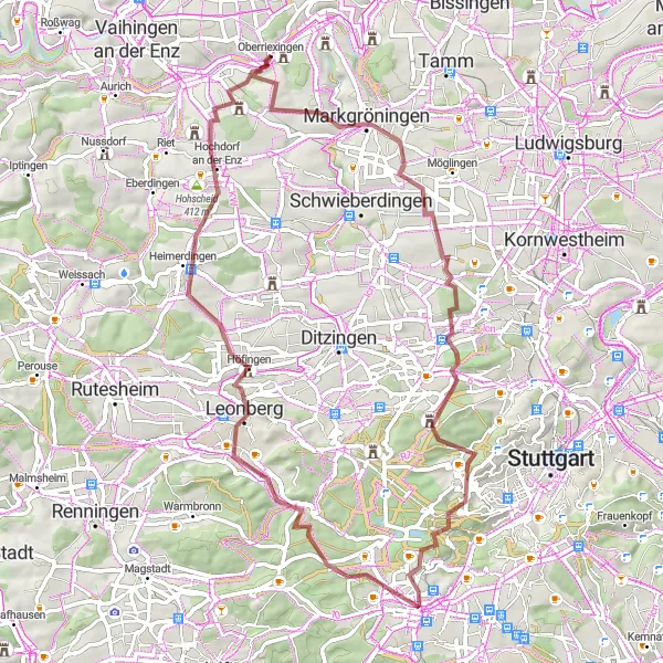 Karten-Miniaturansicht der Radinspiration "Gravel Tour mit historischen Highlights" in Stuttgart, Germany. Erstellt vom Tarmacs.app-Routenplaner für Radtouren