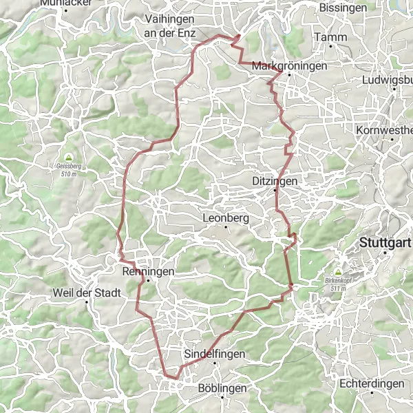 Map miniature of "The Adventurous Gravel Ride" cycling inspiration in Stuttgart, Germany. Generated by Tarmacs.app cycling route planner
