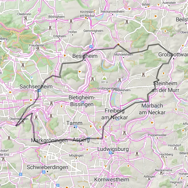 Map miniature of "The Classic Road Ride" cycling inspiration in Stuttgart, Germany. Generated by Tarmacs.app cycling route planner
