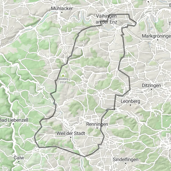 Karten-Miniaturansicht der Radinspiration "Road Tour mit reizvollen Ausblicken" in Stuttgart, Germany. Erstellt vom Tarmacs.app-Routenplaner für Radtouren