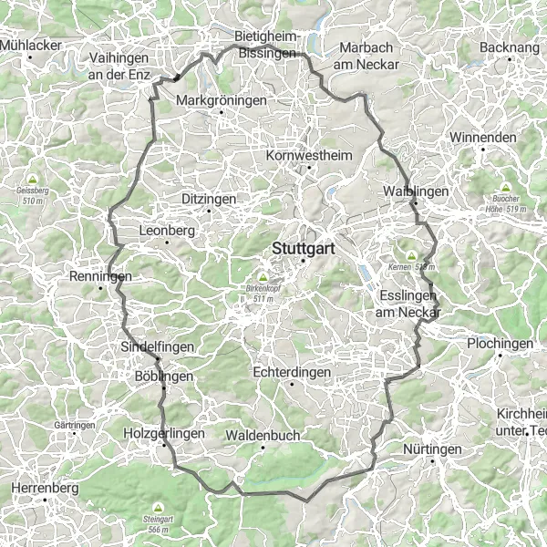 Map miniature of "Historical Landmarks and Stunning Natural Beauty" cycling inspiration in Stuttgart, Germany. Generated by Tarmacs.app cycling route planner