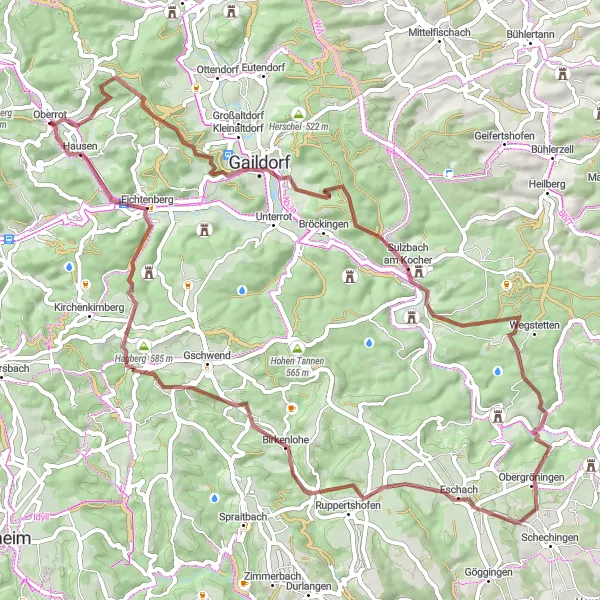 Karten-Miniaturansicht der Radinspiration "Gravel-Tour durch die Hügel von Oberrot" in Stuttgart, Germany. Erstellt vom Tarmacs.app-Routenplaner für Radtouren