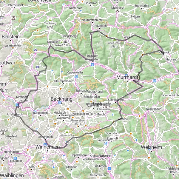 Karten-Miniaturansicht der Radinspiration "Hausen und Wengertschützenhäusle Rundkurs" in Stuttgart, Germany. Erstellt vom Tarmacs.app-Routenplaner für Radtouren