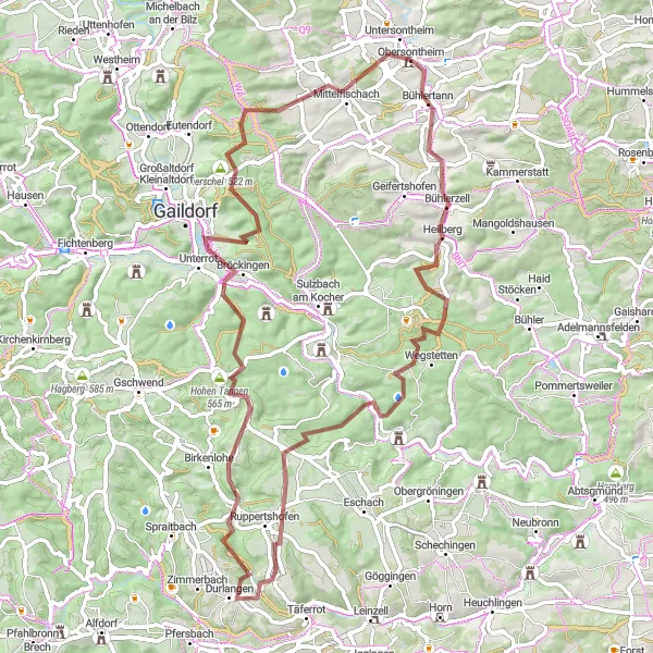 Map miniature of "Frickenhofen Gravel Loop" cycling inspiration in Stuttgart, Germany. Generated by Tarmacs.app cycling route planner