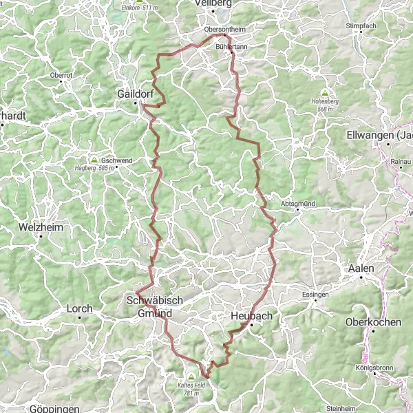 Map miniature of "Panoramic Gravel Adventure" cycling inspiration in Stuttgart, Germany. Generated by Tarmacs.app cycling route planner