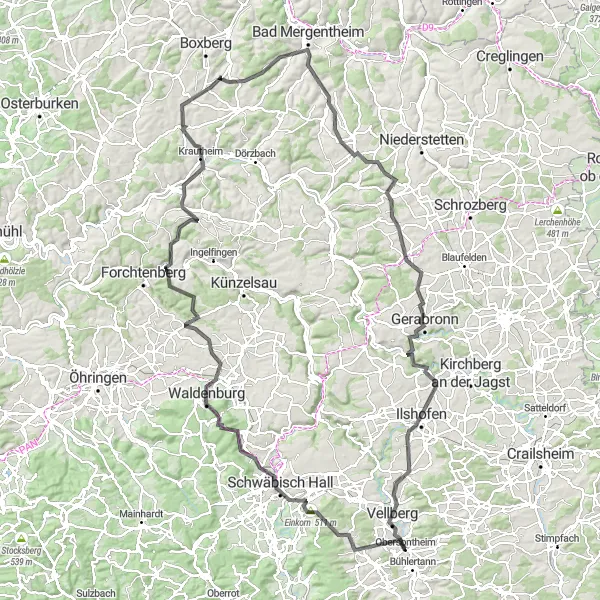 Map miniature of "Scenic Road Cycling Tour" cycling inspiration in Stuttgart, Germany. Generated by Tarmacs.app cycling route planner