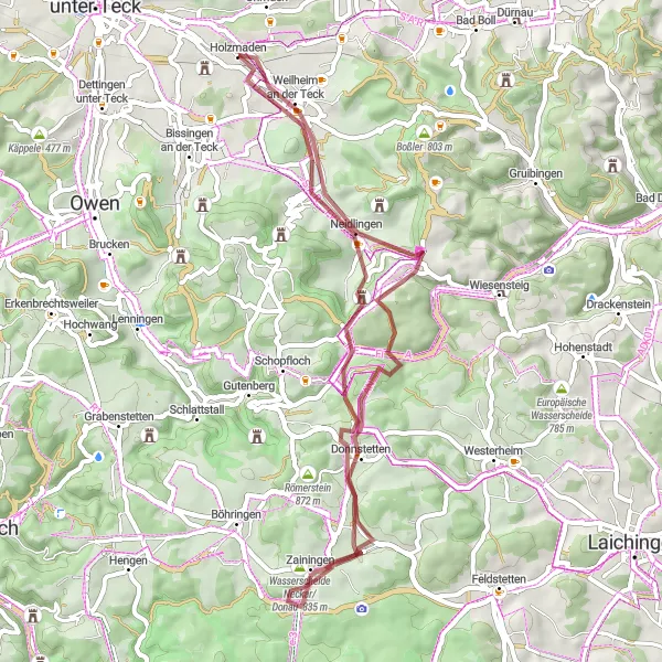 Map miniature of "Ohmden to Egelsberg and Neidlingen Loop" cycling inspiration in Stuttgart, Germany. Generated by Tarmacs.app cycling route planner