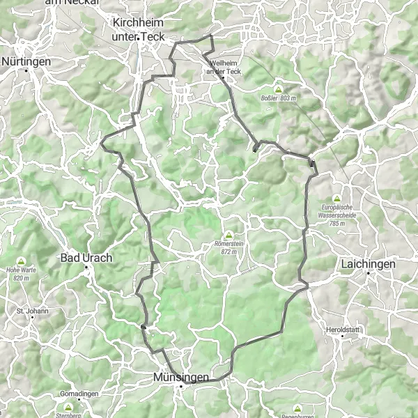 Karten-Miniaturansicht der Radinspiration "Weilheim an der Teck nach Nabern" in Stuttgart, Germany. Erstellt vom Tarmacs.app-Routenplaner für Radtouren