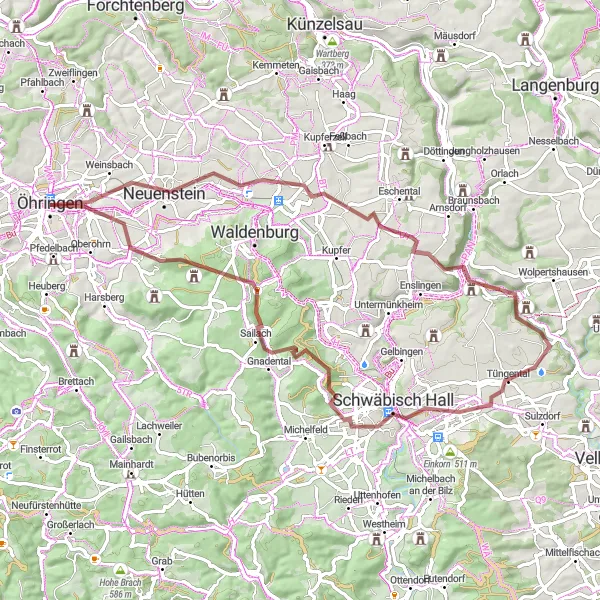Karten-Miniaturansicht der Radinspiration "Gravel-Tour zu den Burgen und Schlössern in der Region" in Stuttgart, Germany. Erstellt vom Tarmacs.app-Routenplaner für Radtouren