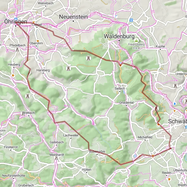 Karten-Miniaturansicht der Radinspiration "Tour zu den idyllischen Burgen und Schlössern" in Stuttgart, Germany. Erstellt vom Tarmacs.app-Routenplaner für Radtouren