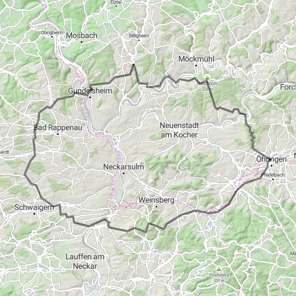Karten-Miniaturansicht der Radinspiration "Rundtour durch Lindelberg und Lampoldshausen" in Stuttgart, Germany. Erstellt vom Tarmacs.app-Routenplaner für Radtouren