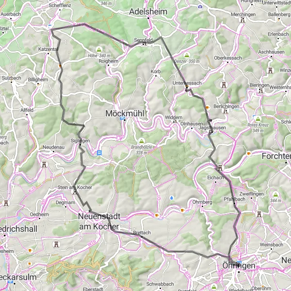 Karten-Miniaturansicht der Radinspiration "Kulturroute entlang des Kochers" in Stuttgart, Germany. Erstellt vom Tarmacs.app-Routenplaner für Radtouren