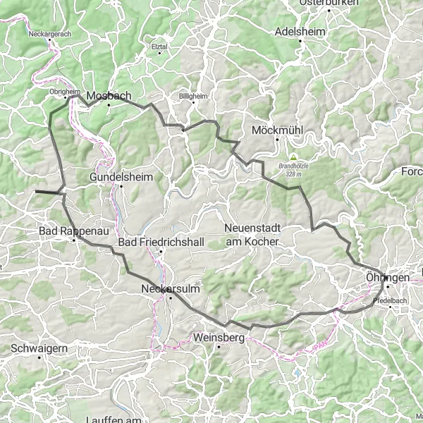 Karten-Miniaturansicht der Radinspiration "Historische Route durch Neckarsulm und Bad Rappenau" in Stuttgart, Germany. Erstellt vom Tarmacs.app-Routenplaner für Radtouren