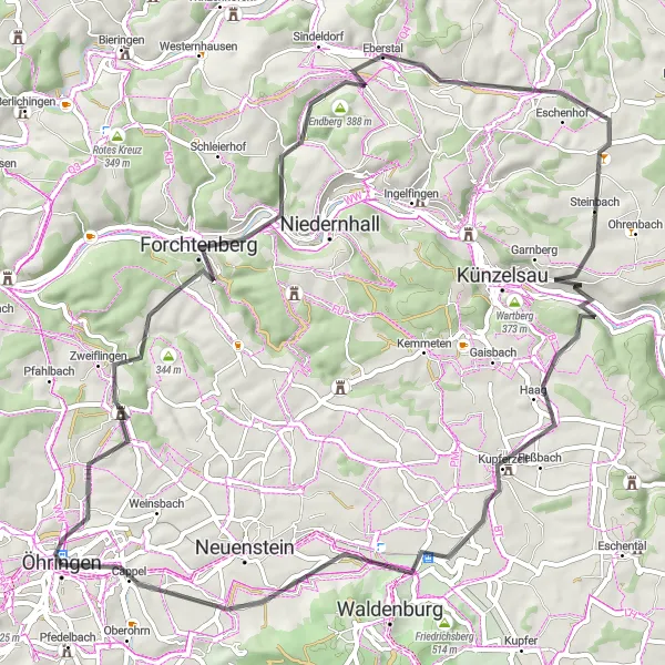 Karten-Miniaturansicht der Radinspiration "Auf den Spuren der Geschichte von Forchtenberg" in Stuttgart, Germany. Erstellt vom Tarmacs.app-Routenplaner für Radtouren