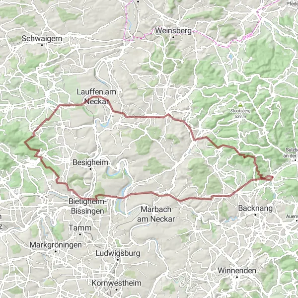 Map miniature of "Oppenweiler - Blankenstein Gravel Adventure" cycling inspiration in Stuttgart, Germany. Generated by Tarmacs.app cycling route planner