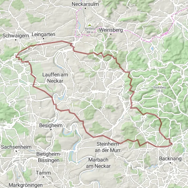 Karten-Miniaturansicht der Radinspiration "Gravel Tour um Oppenweiler" in Stuttgart, Germany. Erstellt vom Tarmacs.app-Routenplaner für Radtouren
