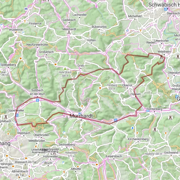 Map miniature of "Oppenweiler Castle Gravel Route" cycling inspiration in Stuttgart, Germany. Generated by Tarmacs.app cycling route planner