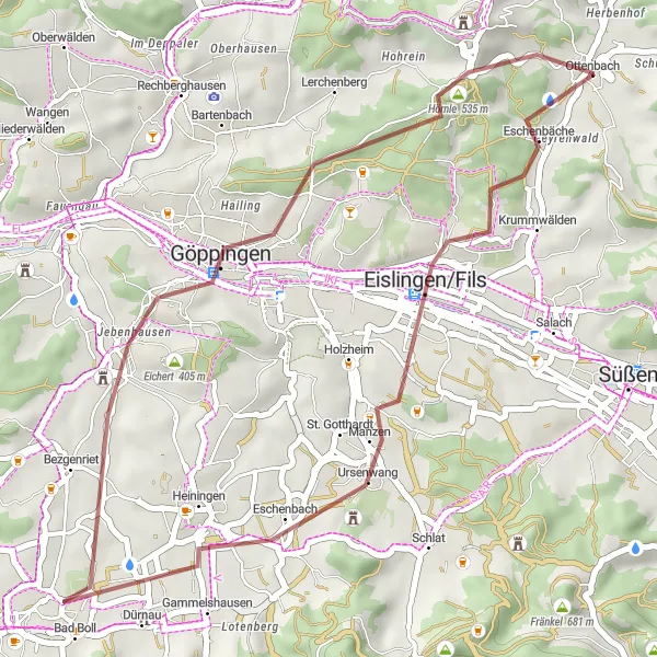 Karten-Miniaturansicht der Radinspiration "Gravelroute zur Totländ und Hörnle" in Stuttgart, Germany. Erstellt vom Tarmacs.app-Routenplaner für Radtouren