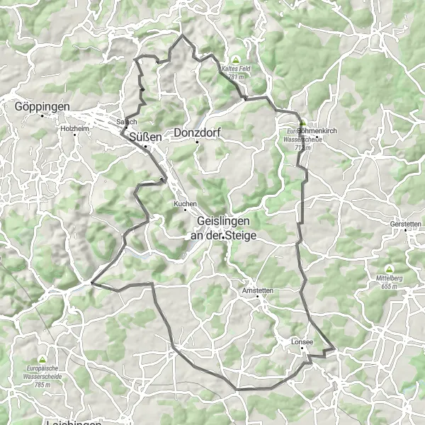 Map miniature of "Rechberg Explorer" cycling inspiration in Stuttgart, Germany. Generated by Tarmacs.app cycling route planner