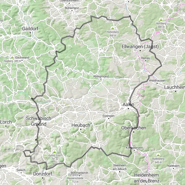Karten-Miniaturansicht der Radinspiration "Epische Schwäbisch Gmünd-Runde" in Stuttgart, Germany. Erstellt vom Tarmacs.app-Routenplaner für Radtouren