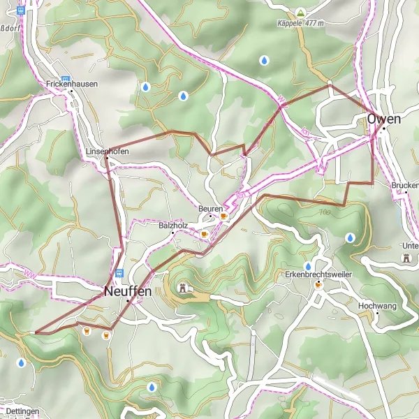 Map miniature of "The Hohenneuffen Gravel Adventure" cycling inspiration in Stuttgart, Germany. Generated by Tarmacs.app cycling route planner