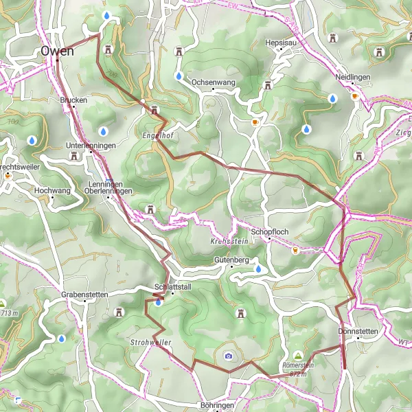 Karten-Miniaturansicht der Radinspiration "Gravel-Tour um Owen" in Stuttgart, Germany. Erstellt vom Tarmacs.app-Routenplaner für Radtouren