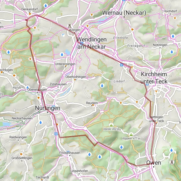 Karten-Miniaturansicht der Radinspiration "Gemütliche Gravel-Tour um Owen" in Stuttgart, Germany. Erstellt vom Tarmacs.app-Routenplaner für Radtouren
