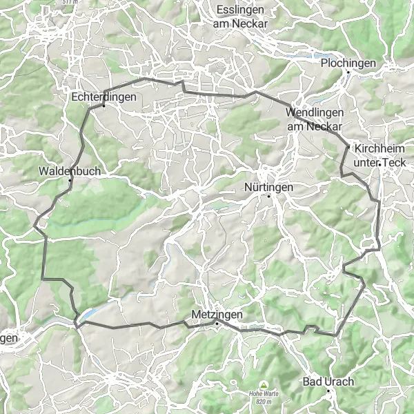Map miniature of "The Engelberg Castle Loop" cycling inspiration in Stuttgart, Germany. Generated by Tarmacs.app cycling route planner