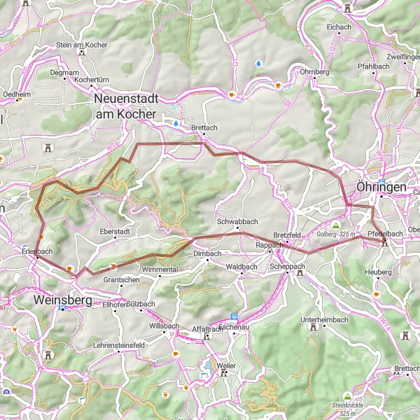 Map miniature of "Scenic Gravel Ride through Bretzfeld" cycling inspiration in Stuttgart, Germany. Generated by Tarmacs.app cycling route planner