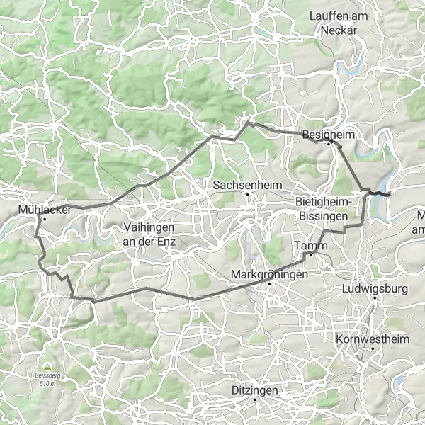 Map miniature of "Stuttgart Wine Road" cycling inspiration in Stuttgart, Germany. Generated by Tarmacs.app cycling route planner