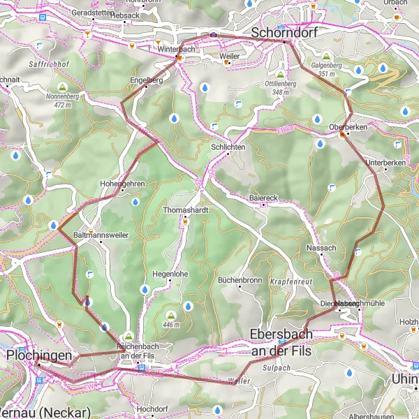 Map miniature of "The Scenic Adventure" cycling inspiration in Stuttgart, Germany. Generated by Tarmacs.app cycling route planner