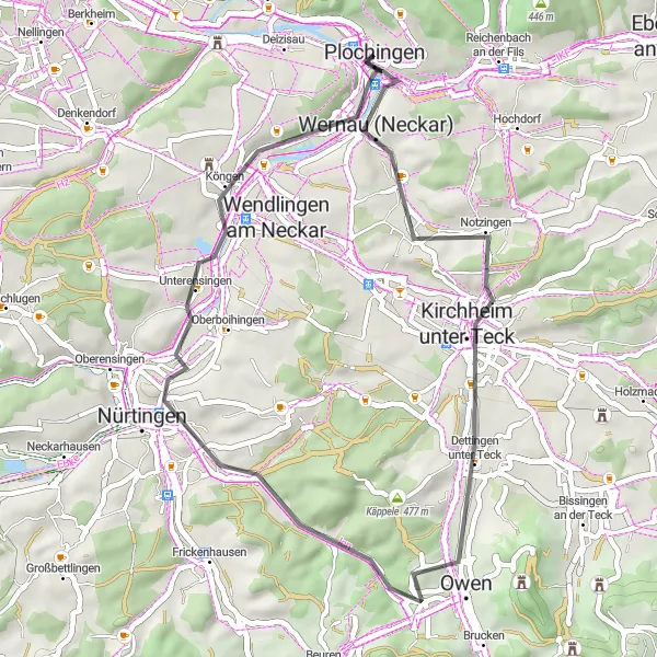 Karten-Miniaturansicht der Radinspiration "Rund um den Neckar" in Stuttgart, Germany. Erstellt vom Tarmacs.app-Routenplaner für Radtouren
