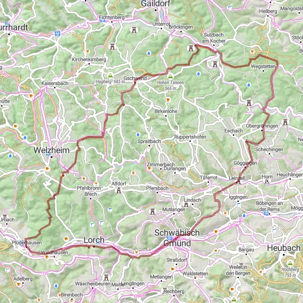 Map miniature of "Heuberg Route" cycling inspiration in Stuttgart, Germany. Generated by Tarmacs.app cycling route planner