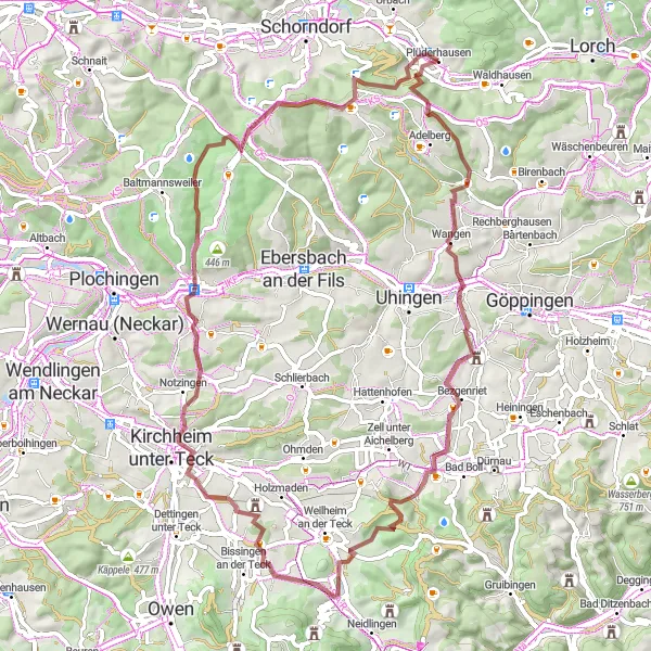 Karten-Miniaturansicht der Radinspiration "Erholung pur: Gravelroute rund um Plüderhausen" in Stuttgart, Germany. Erstellt vom Tarmacs.app-Routenplaner für Radtouren