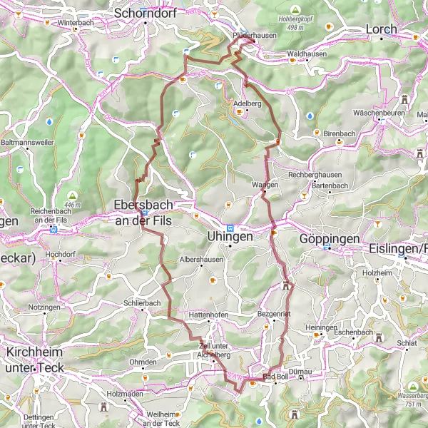 Map miniature of "Scenic Gravel Journey" cycling inspiration in Stuttgart, Germany. Generated by Tarmacs.app cycling route planner