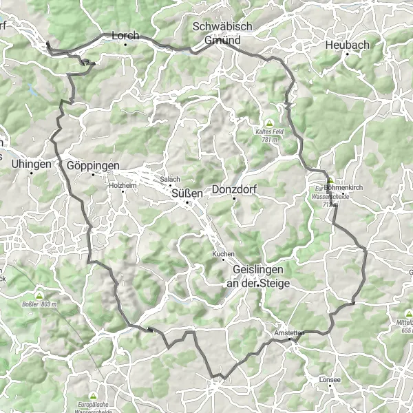 Map miniature of "Road Adventure: From Valleys to Peaks" cycling inspiration in Stuttgart, Germany. Generated by Tarmacs.app cycling route planner