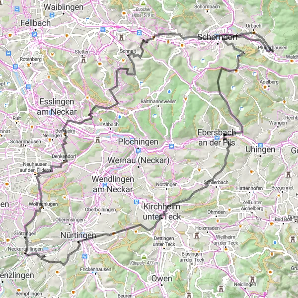 Map miniature of "Ultimate Road Challenge" cycling inspiration in Stuttgart, Germany. Generated by Tarmacs.app cycling route planner