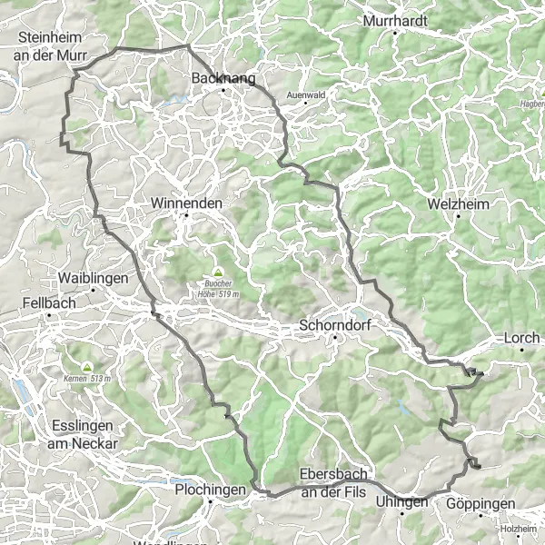 Karten-Miniaturansicht der Radinspiration "Die Remstal Route" in Stuttgart, Germany. Erstellt vom Tarmacs.app-Routenplaner für Radtouren