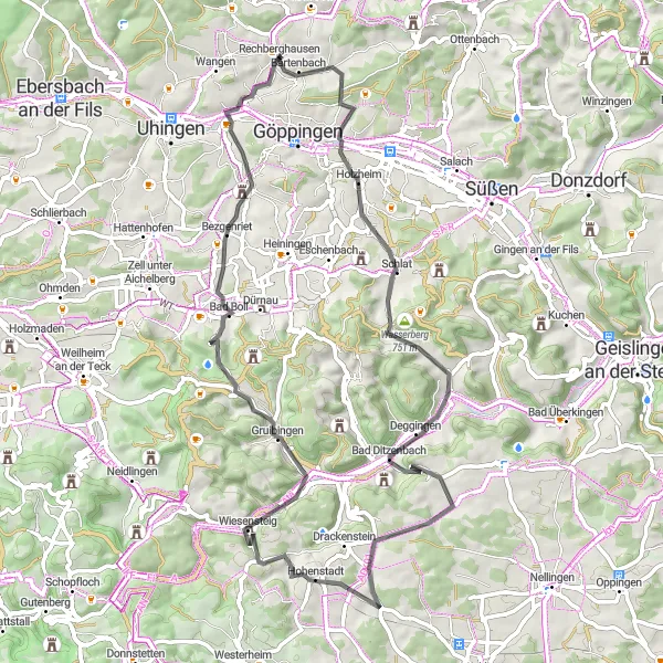 Karten-Miniaturansicht der Radinspiration "Berg- und Taldurchquerung" in Stuttgart, Germany. Erstellt vom Tarmacs.app-Routenplaner für Radtouren