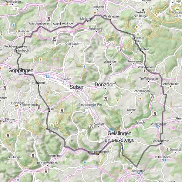 Karten-Miniaturansicht der Radinspiration "Panorama Tour um Rechberghausen" in Stuttgart, Germany. Erstellt vom Tarmacs.app-Routenplaner für Radtouren