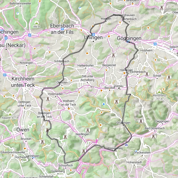 Karten-Miniaturansicht der Radinspiration "Die Lautertal Tour" in Stuttgart, Germany. Erstellt vom Tarmacs.app-Routenplaner für Radtouren