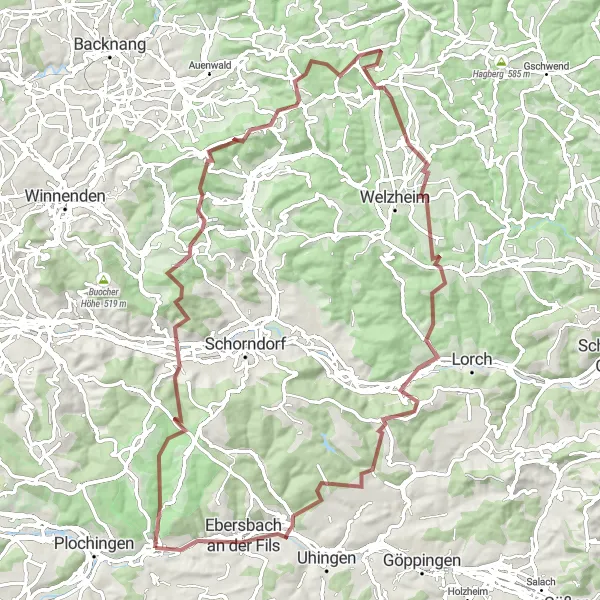 Map miniature of "Scenic Hills and Historic Villages" cycling inspiration in Stuttgart, Germany. Generated by Tarmacs.app cycling route planner