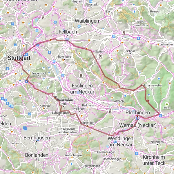 Karten-Miniaturansicht der Radinspiration "Kloster Denkendorf Gravel Tour" in Stuttgart, Germany. Erstellt vom Tarmacs.app-Routenplaner für Radtouren