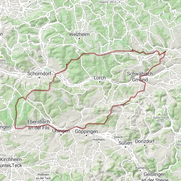 Karten-Miniaturansicht der Radinspiration "Schwäbisch Gmünd und Göppingen Tour" in Stuttgart, Germany. Erstellt vom Tarmacs.app-Routenplaner für Radtouren