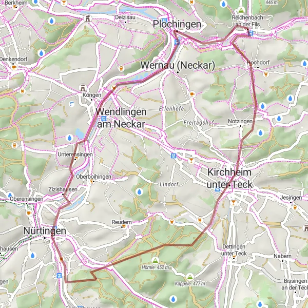 Karten-Miniaturansicht der Radinspiration "Hörnle und Nürtingen Tour" in Stuttgart, Germany. Erstellt vom Tarmacs.app-Routenplaner für Radtouren