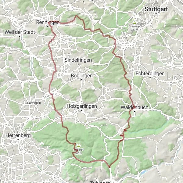 Karten-Miniaturansicht der Radinspiration "Gravelabenteuer durch die Natur" in Stuttgart, Germany. Erstellt vom Tarmacs.app-Routenplaner für Radtouren
