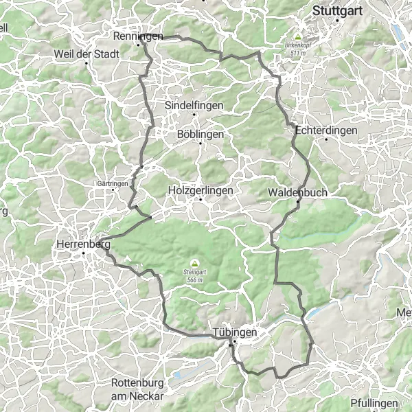 Karten-Miniaturansicht der Radinspiration "Schwäbischer Rundweg" in Stuttgart, Germany. Erstellt vom Tarmacs.app-Routenplaner für Radtouren