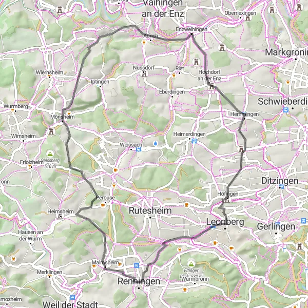 Karten-Miniaturansicht der Radinspiration "Roadtour durch die Region Stuttgart" in Stuttgart, Germany. Erstellt vom Tarmacs.app-Routenplaner für Radtouren