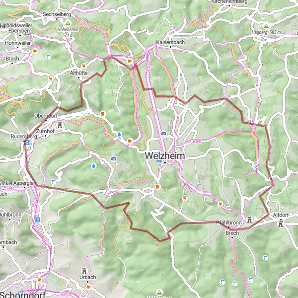Map miniature of "Short Gravel Adventure to Killenhof" cycling inspiration in Stuttgart, Germany. Generated by Tarmacs.app cycling route planner